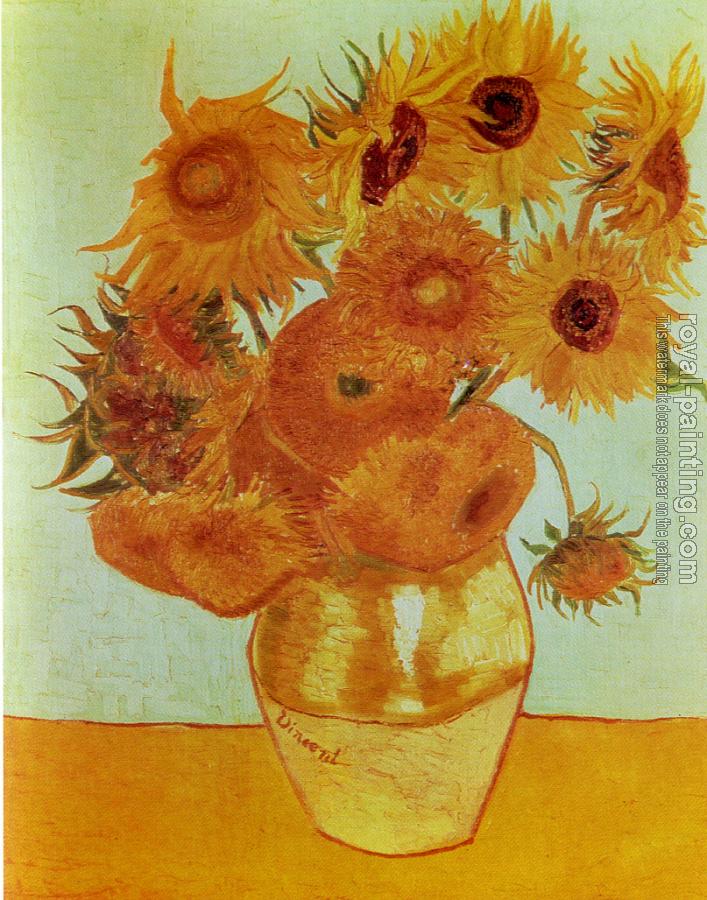 Twelve sunflowers in a vase by Vincent Van Gogh Oil Painting Reproduction
